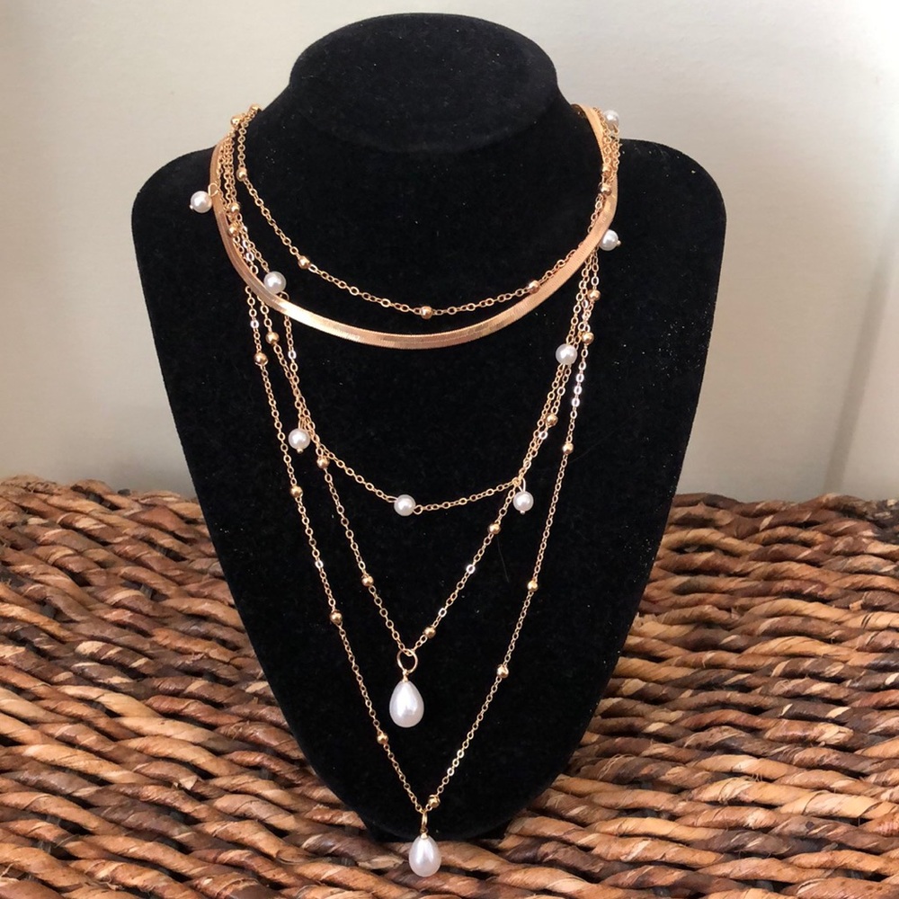 Goldtone Layered Look Faux Pearl Necklace